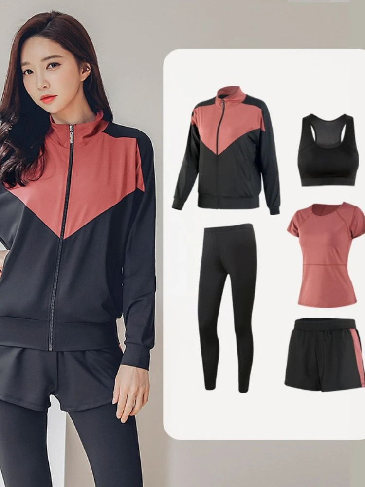 Jogging 5-piece Spring Summer New Long Sleeve Yoga Clothes Large Size Quick Drying Fitness Clothes Running Sports Suit Women