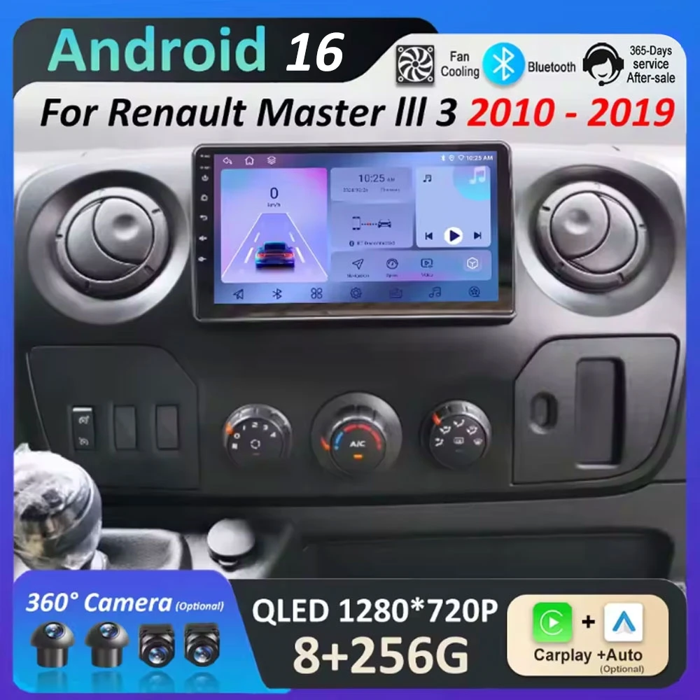 Système vidéo de voiture pour Renault Master lll 3 2011 - 2021, lecteur radio, navigation GPS, Carplay sans fil, Android 16, système intelligent, WiFi