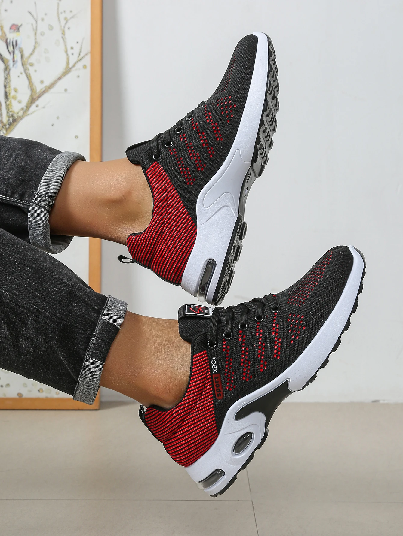 Atmungsaktive Schnür-Laufschuhe für Herren, Gestrickte Mesh-Freizeitschuhe, Bequeme Alltagsschuhe mit Gepolsterter Sohle – Detail 2