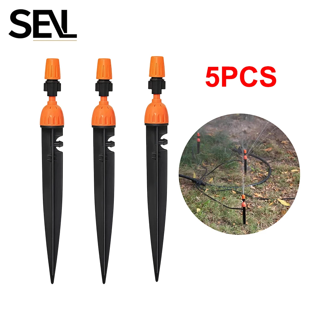 5 Pack Orange Ground Stake Misting Nozzle, Adjustable 2-in-1 Drip & Spray Sprinkler Head, Micro Drip Irrigation Emitter