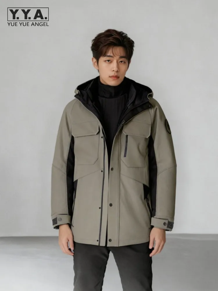 Winter Mens Warm Rabbit Hair Inner Liner Down Coat Hooded Loose Fit Winter Warm Zipper Casual Outerwear Fashion Male Tops Jacket