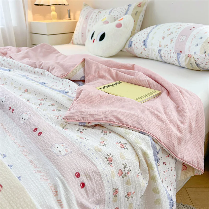 Seersucker Quilt for Women Summer Cooling Blanket Single Double Queen Size Bed Comforters Air Conditioning Quilt Light Duvet
