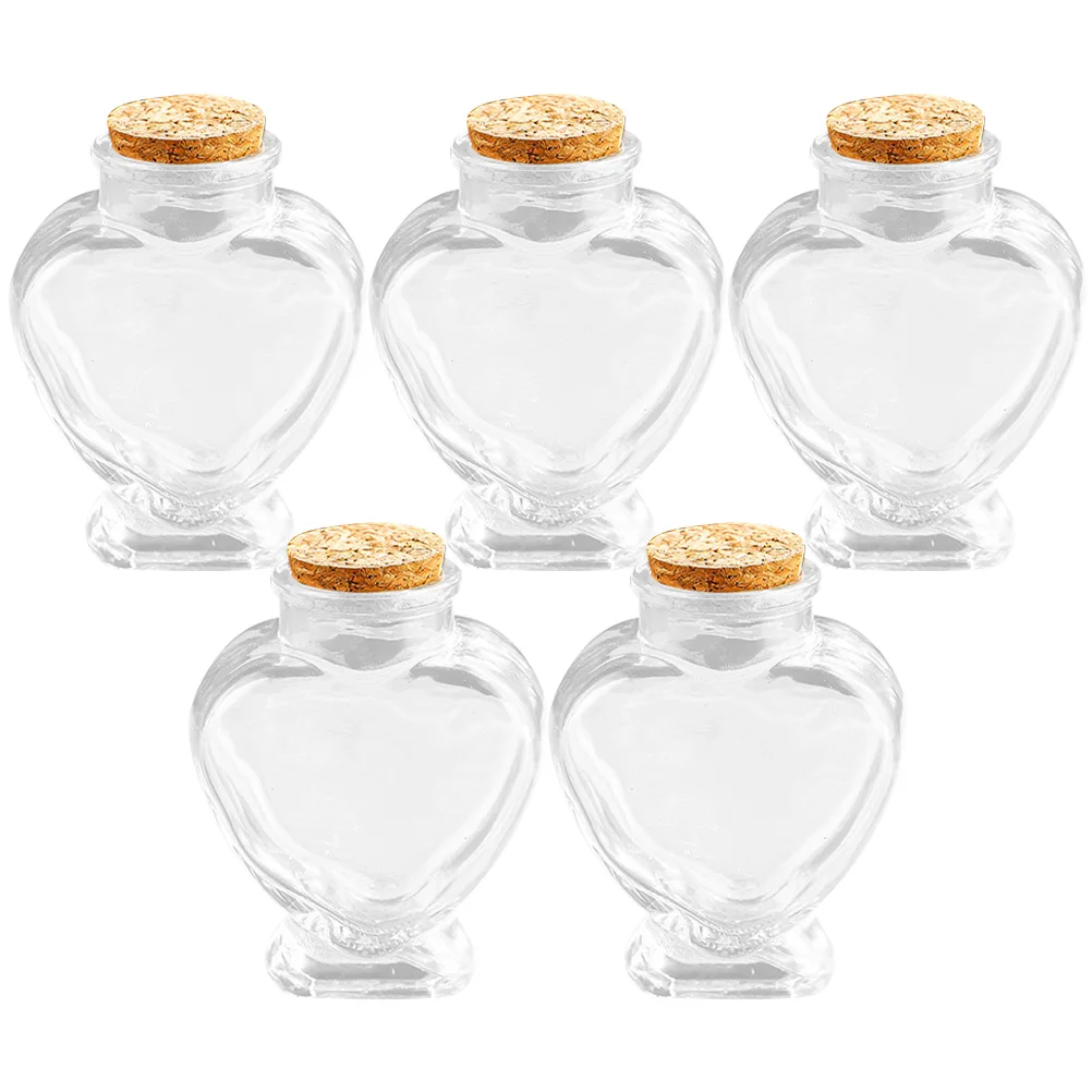 

5pcs Wishing Bottle Small Glass Heart Jars Mini Bottles Lids Craft Romantic Gifts Honeymoon Sand Soil Leaves DIY Practical