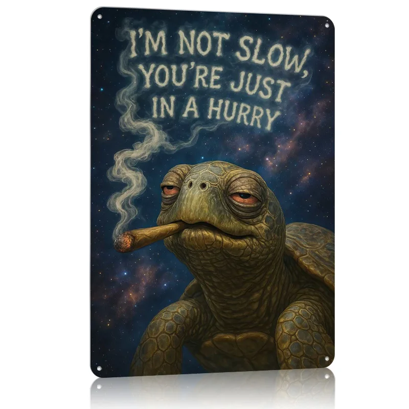 Relaxed Turtle With Smoking in Space Metal Poster Vintage Decor Custom Aluminum Metal Signs for Wall Art Decoration Room Home