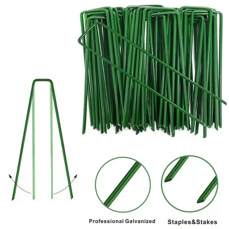 U-type Garden Staples Heavy-duty Fence Tubing Stakes Sod Pins Galvanized Landscape Spike for Holding Lawns Barrier Ground Nail