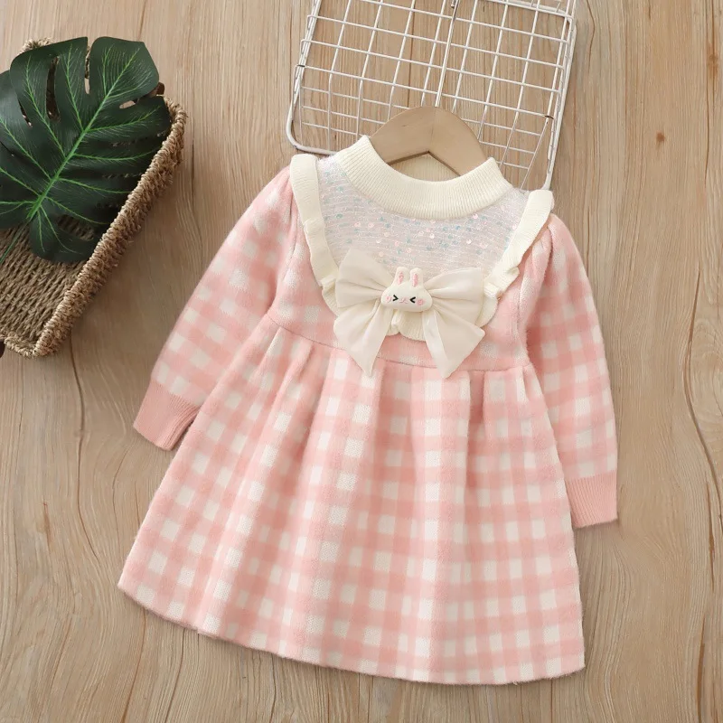 

Вязаные платья для девочек, весна-осень 2026, детские шерстяные свитера из джерси, платье для маленьких девочек, одежда, детский праздничный костюм принцессы