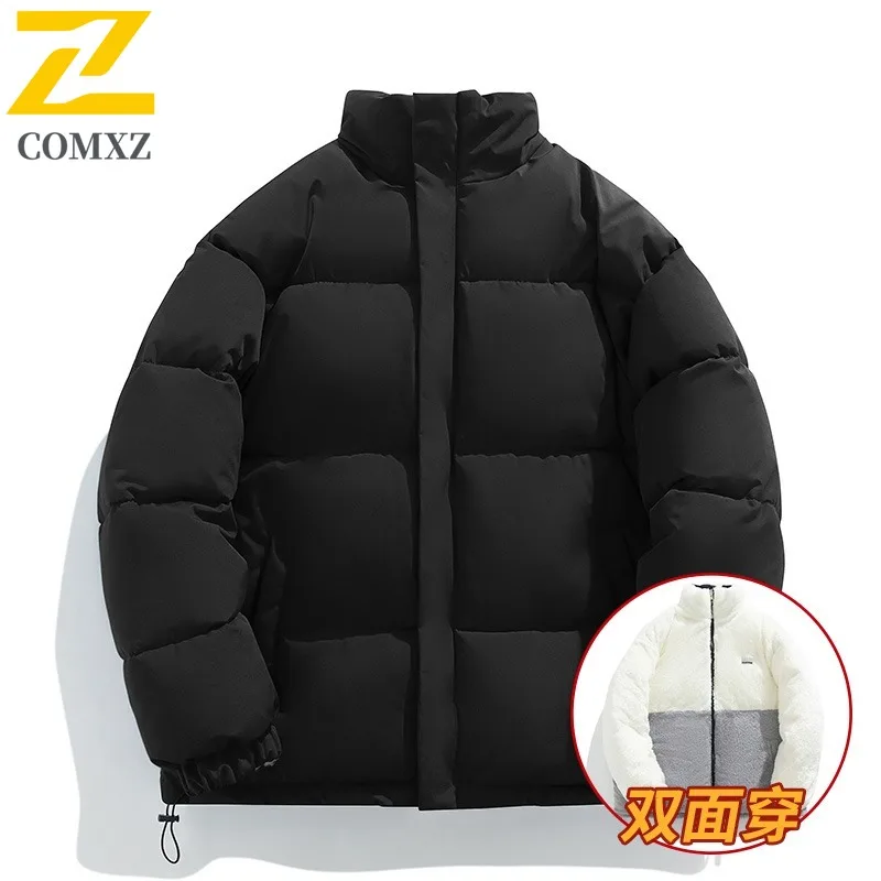 COMXZ Winter New Lamb Fleece Padded Coat Unisex Two Sides Wear Fleece Lined Jacket Streetwear Quilted Coat Loose Cotton Coat