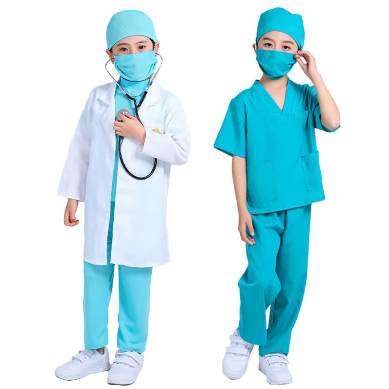 Children Surgical Uniform Kids Doctor Nurse Work Shirt Pants Coat Suit Boys Girls Halloween Fancy Party Birthday Cosplay Costume