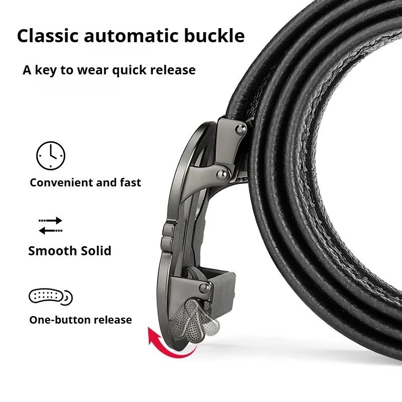 Luxury Genuine Leather Belt Men\'s Casual Dress Belt Cowhide Automatic Ratchet Belt for men Jeans Pants Waistband