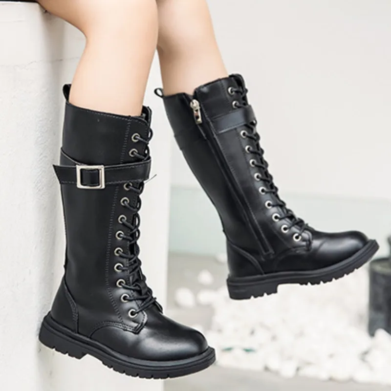 Girls Boots 2026 Autumn New Fashion Leather Knee-length Long Boots Princess High Top Kids Shoes Casual Children Cotton Boots