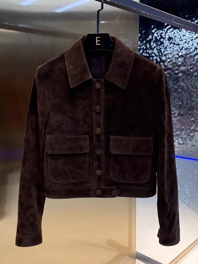 Giacca in pelle di qualità casual per donna 2025 Cappotto in pelle scamosciata di cashmere primaverile Donna dimagrante versatile Jaqueta Streetwear