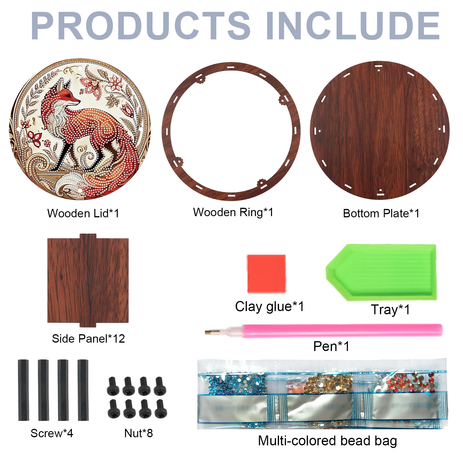 Diamond Painting Snack Box Kits,Cute Red Fox DIY Diamond Art Special Shape Diamond Rotundity Storage Box for Handmade Decor Gift view 3
