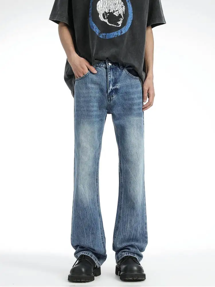 

Retro Waed Slim Straight Jeans Men's Autumn Thin American Sle Casual Long Pants Trendy Loose Wide Leg Pants