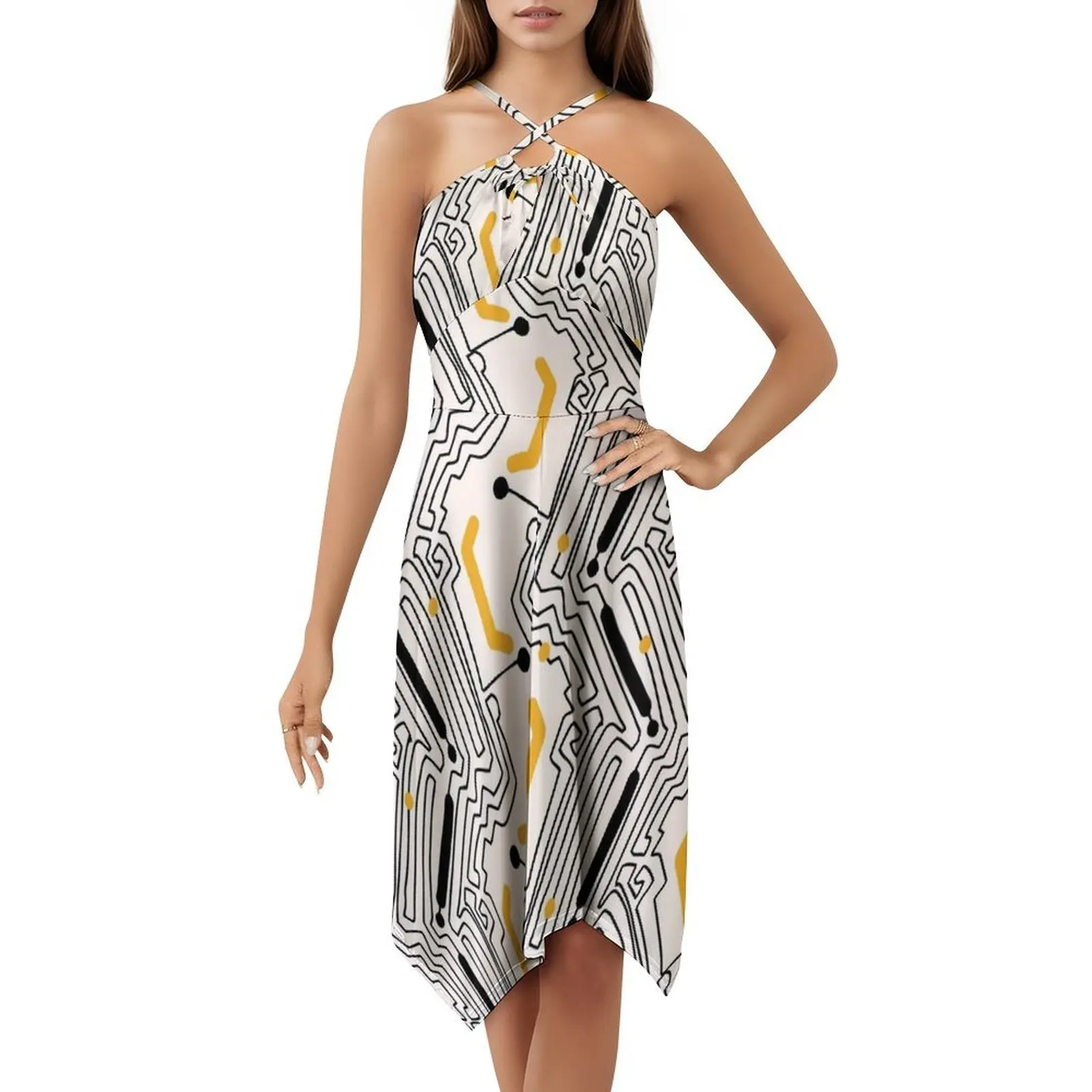 فستان عطلة مثير على طراز لوحة دوائر كهربائية حديثة للنساء فستان قصير لحفلات الشاطئ وأعياد الميلاد محب الطالب الذي يذاكر كثيرا نمط الدائرة الكمبيوتر #5