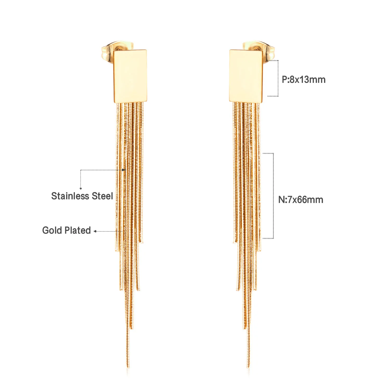 LUXUSTEEL Long Chain Tassel Earrings Women\'s Golden Color Stainless Steel Drop Earrings Korean Fashion Party Jewelry Wholesale