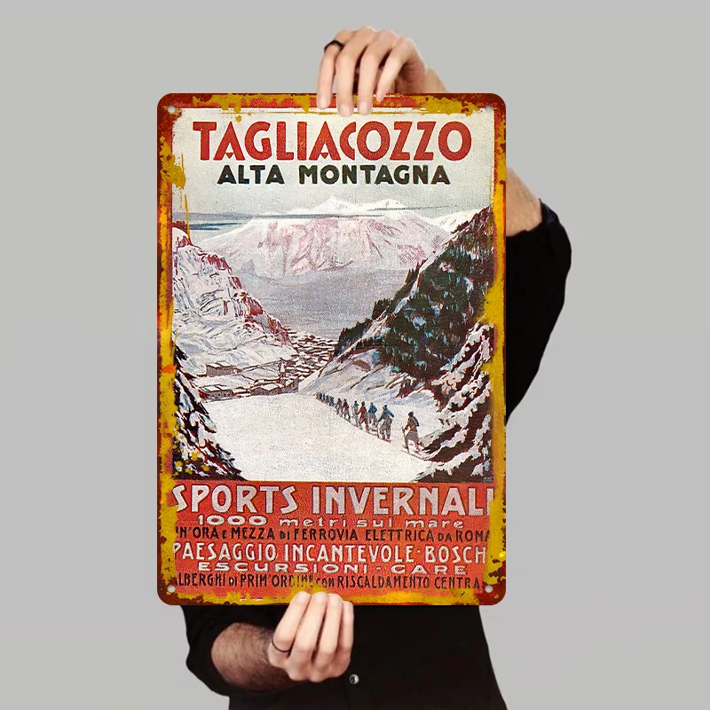 Vintage Tagliacozzo Alpine Poster Metal Wall Art European Mountain Landscape Decor for Living Room Study Bar