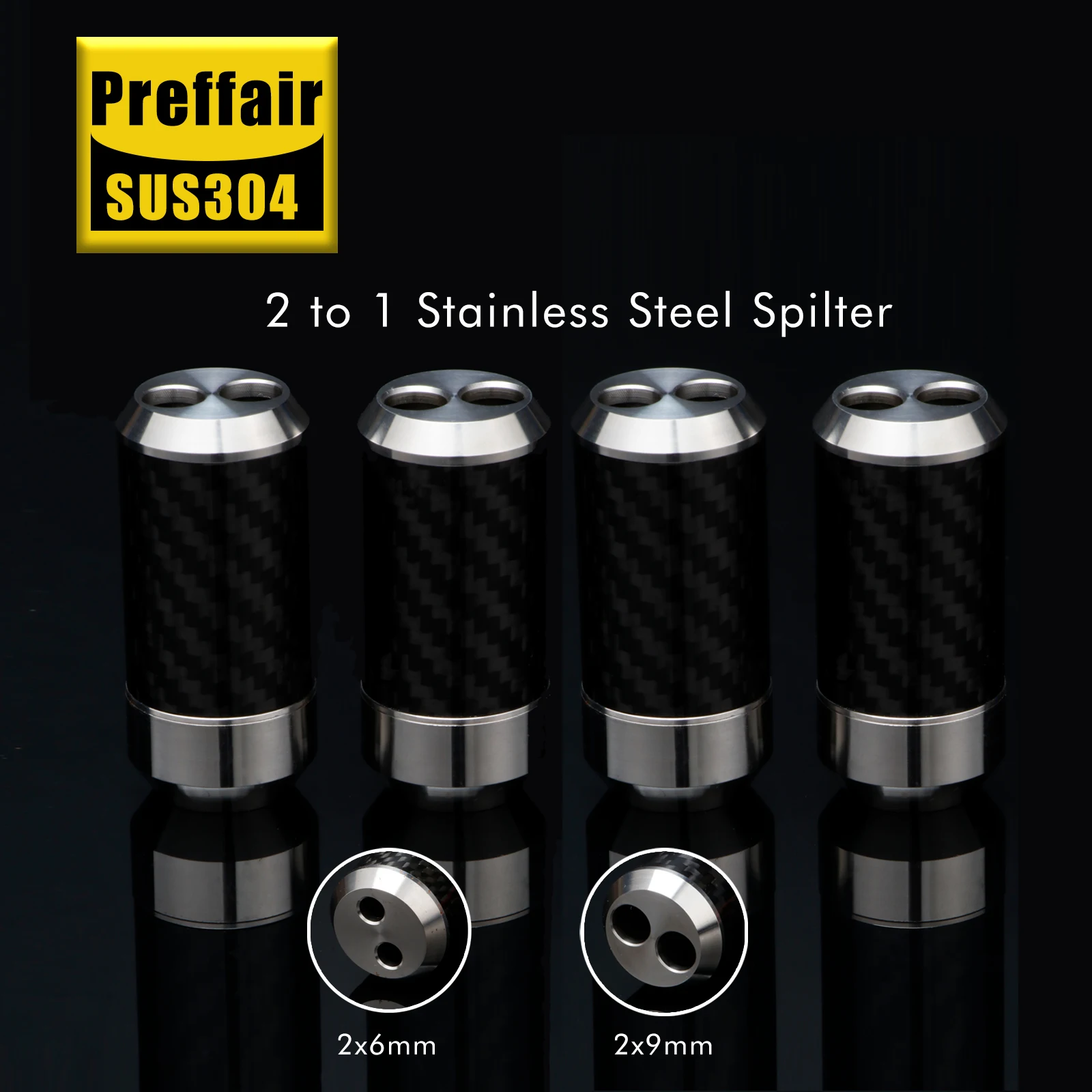 Preffair A1606B A1609B 4 stuks 304 roestvrij staal koolstofvezel broekkabel Y-splitter voor audio-/luidsprekerkabel 16 mm tot 2 * 9 mm / 6 mm