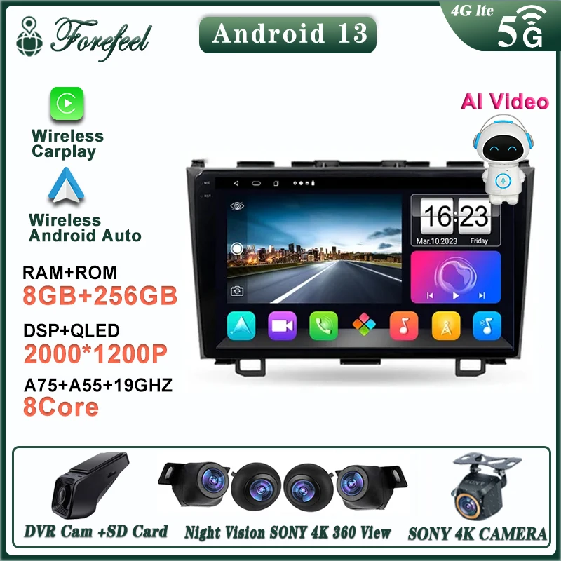 

Android 13 For Honda CRV CR-V 3 RE 2006 - 2012 Car Player GPS Dash Cam Head Unit Multimedia No 2din DVD TV Navigation Stereo