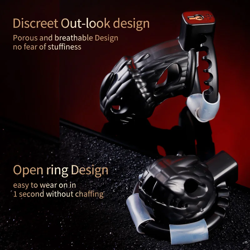 Cage de chasteté masculine en plastique avec anneau réglable et Cage t-rex, dispositif de verrouillage du pénis Anti-Masturbation, jouet sexuel urétral masculin adulte