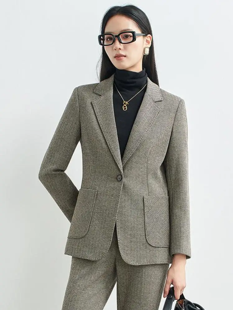 

Women Festival 2025 Autumn Vintage Solid Office Lady Long Sleeved Blazer Coat And High Waist Pant Fashion Workwear Two Piece Set