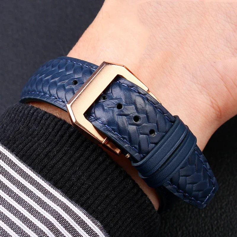 High Quality Cowhide Woven Watchband For IWC IW344205 Portugieser Pilot Watches Portofino Blue Soft Leather Watch Strap 22mm