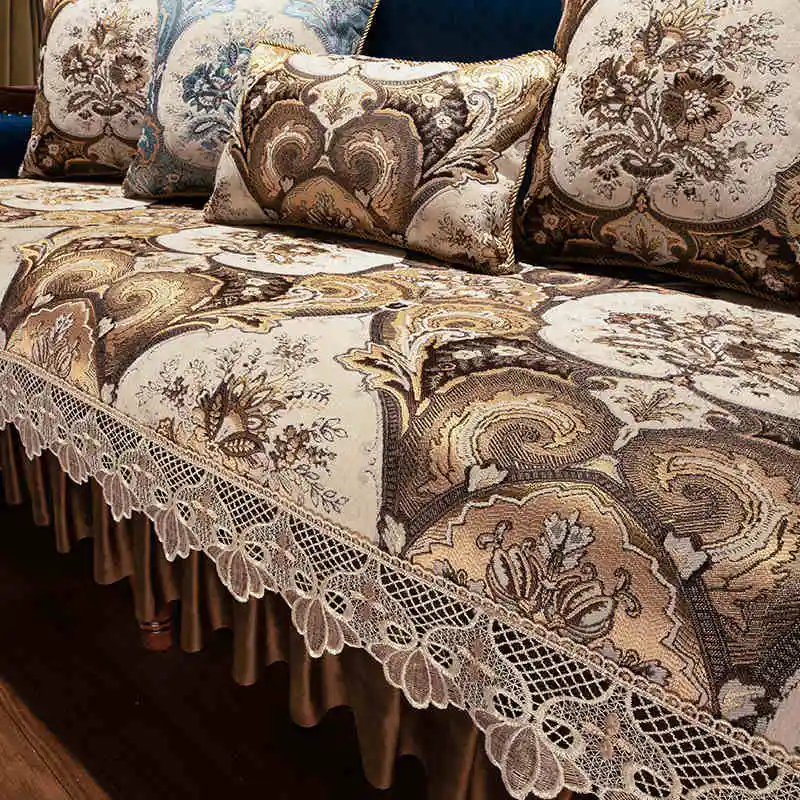 Lace Flounce Sofa Cover Chenille Jacquard Couch Cushion Towel Home Living Room Anti-wrinkle Non-slip Slipcover Furniture Cover