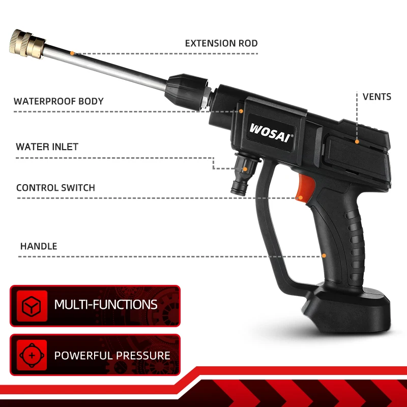 WOSAI Mesin Cuci Mobil Tinggi Nirkabel 20V 22BAR Tekanan Cuci Mobil Pistol Air Portabel Tekanan Tinggi Busa Mesin Cuci untuk Baterai Makita