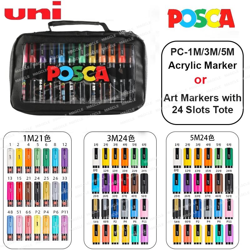 Posca Coloring Markers or 24 Slots Carrying Case Drawing Pens Sets, High-Grade Art Lovers Student Gifts Japanese School Supplies