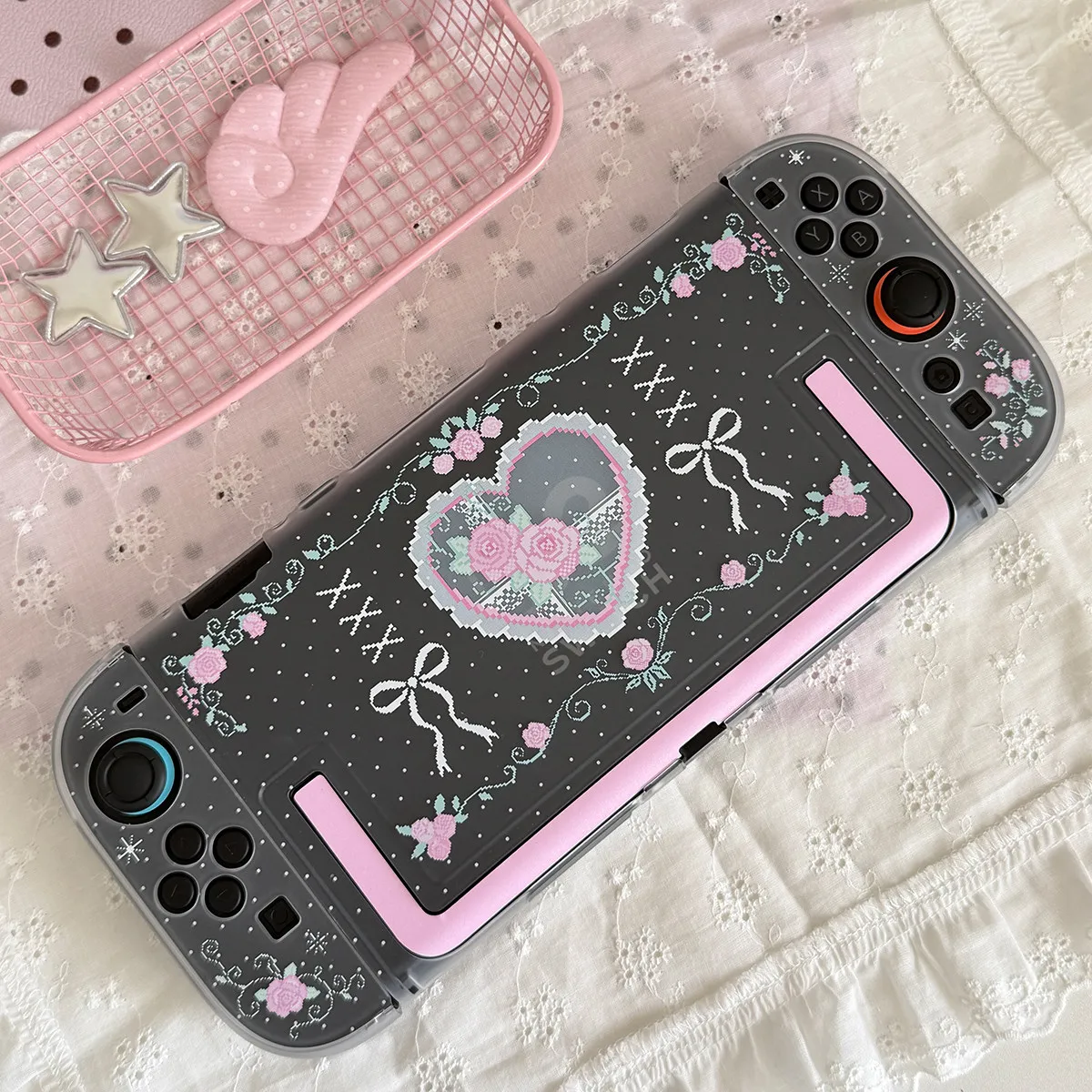 Original Pixel Rose Switch 2 Case Transparent Frosted Game Console Case Joy-Con Covers for Nintendo OLED NS2 Lite Consoles Gift
