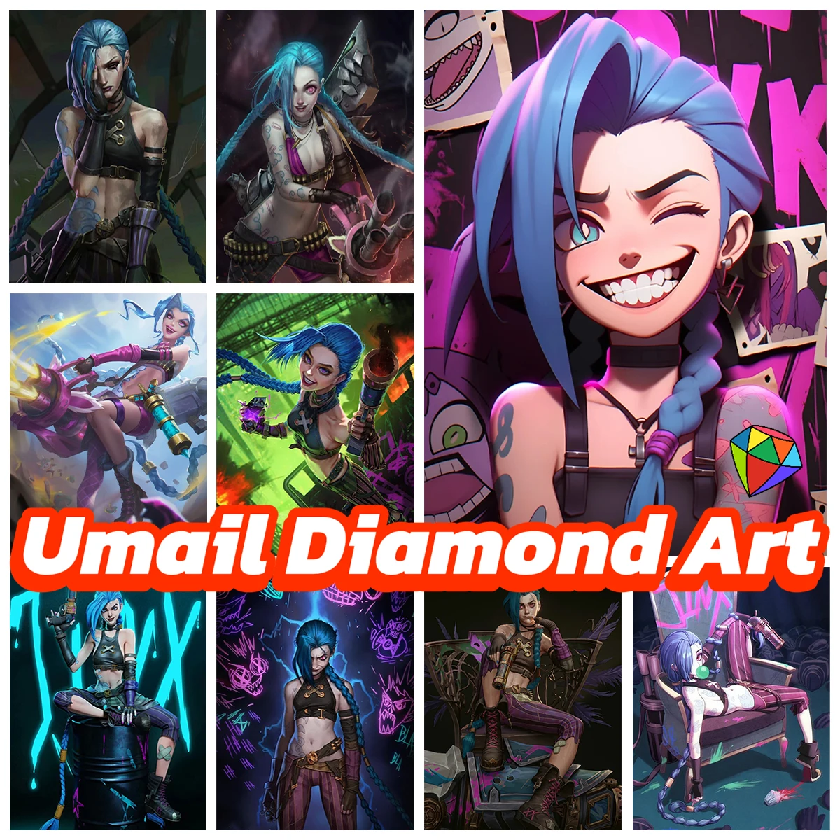 

LOL Diy Diamond Art Painting Hero Jinx Mural Handmade Diamond Embroidery Cross Stitch Fan Collection Gift Home Wall Decoration