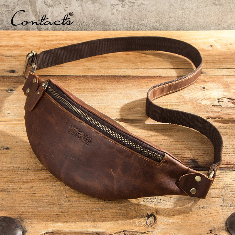 Riñoneras de cuero de Caballo Loco 100% de CONTACT\'S, riñonera de viaje para hombre, riñonera de cuero, bolso con cinturón para hombre, bolso de