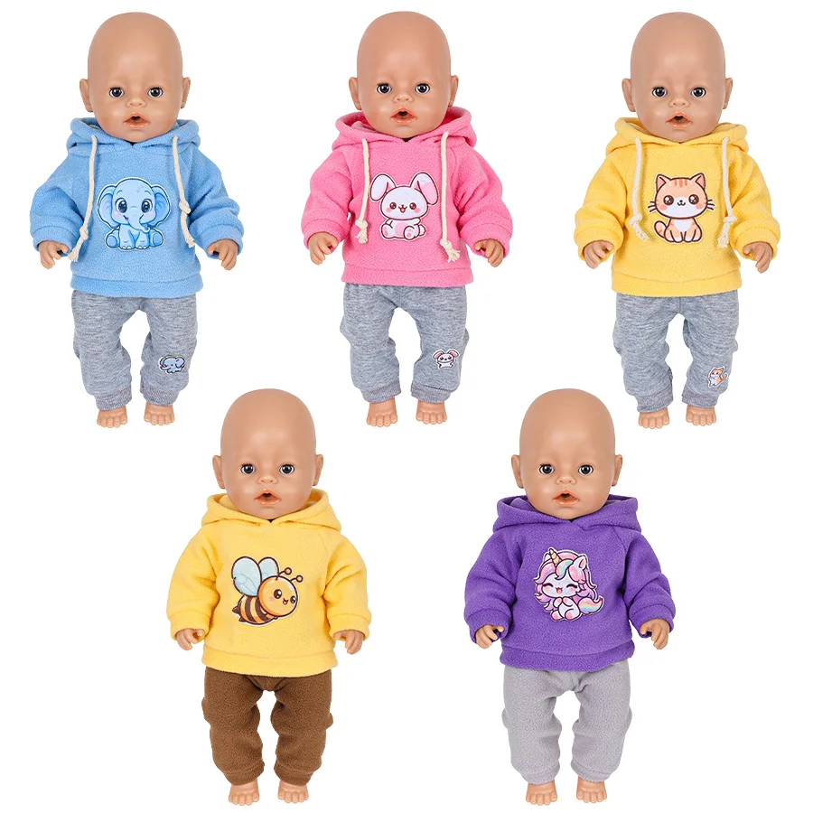 

16-18 inch doll hoodie set, cute animal patterns, multiple styles of clothes, children's dress up games, holiday gifts