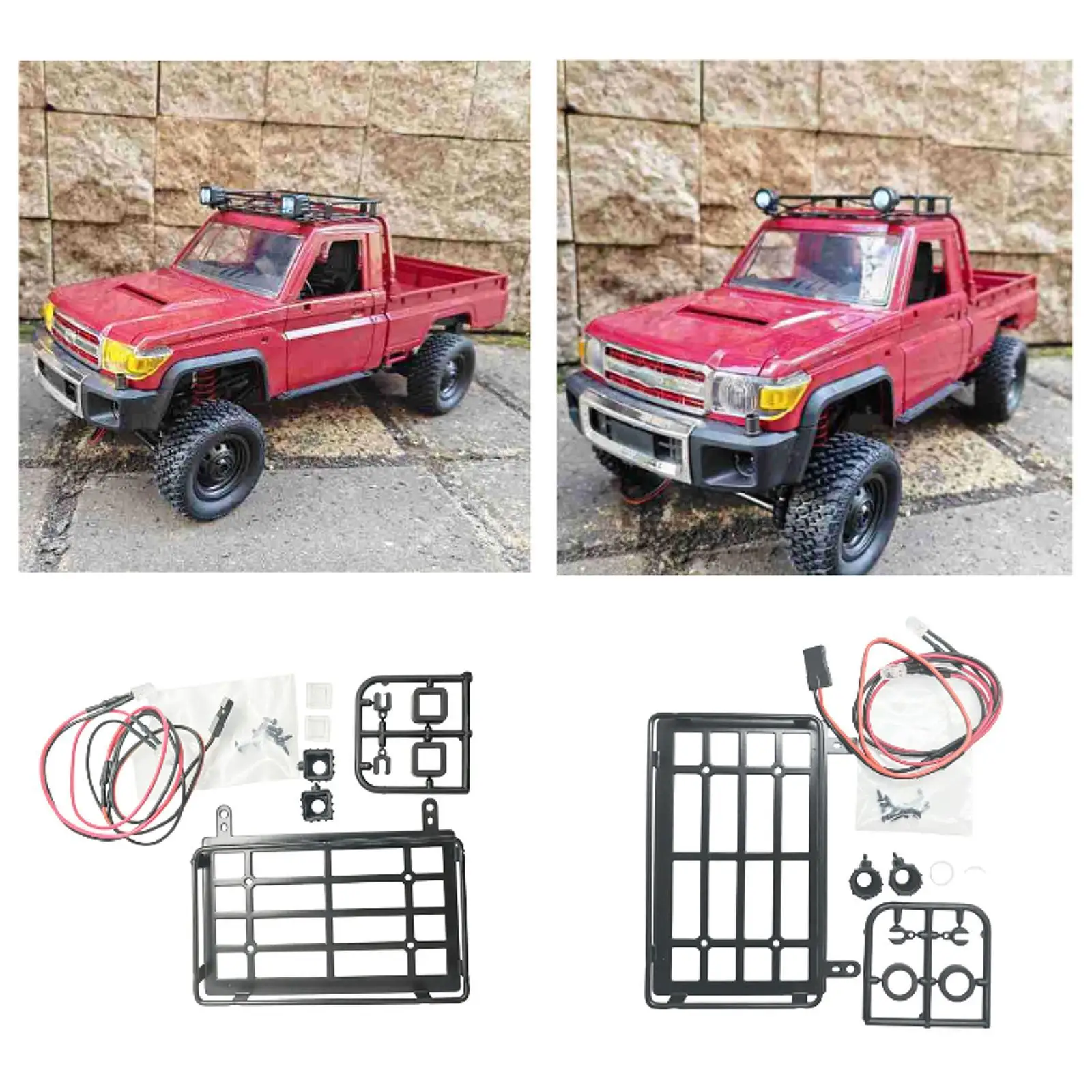 RC ルーフ荷物ラック 2LED ライトアクセサリー付き MN82 1:12 RC クローラーカー用