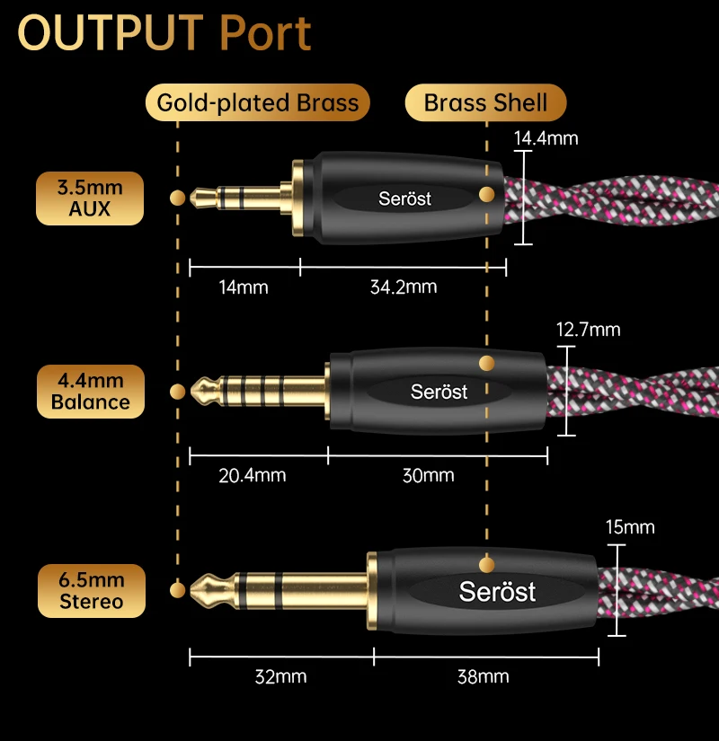 Serost Moon HiFi-Kabel Stereo auf Dual 3-Pin XLR Balance-Buchse 3,5mm 4,4mm 6,5mm OCC Einkristallkupfer für Musikplayer-Lautsprecher – Detail 6