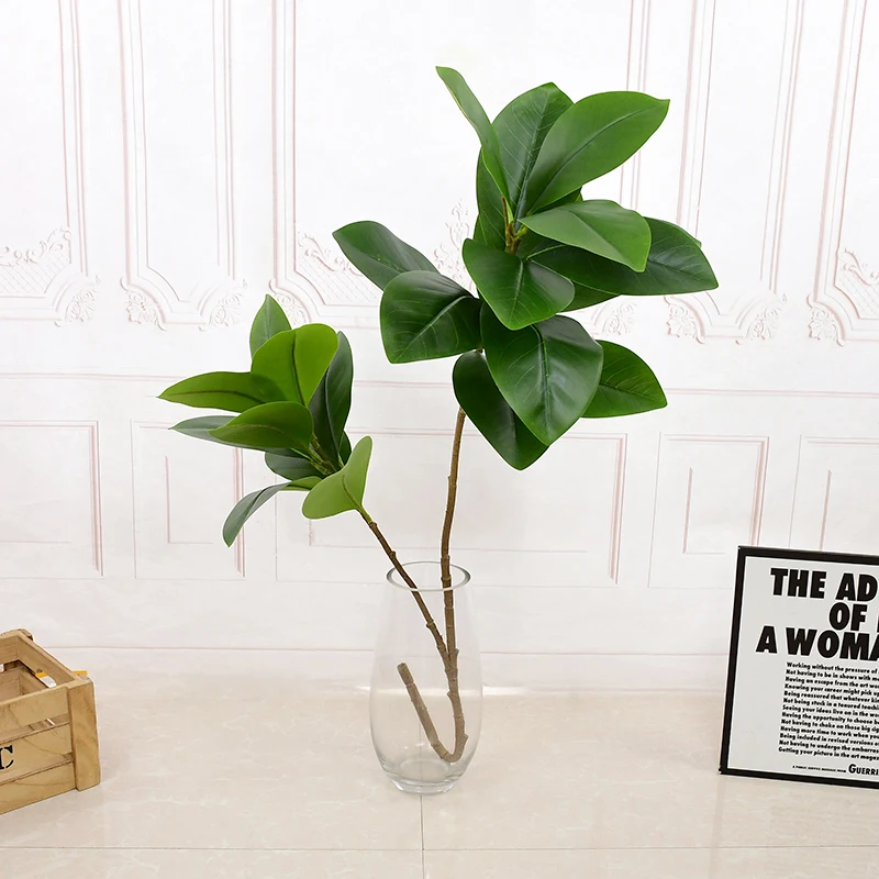 108cm 2Forks Large Artificial Magnolia Tree Branch Fake Plant Plastic Rubber Leaves Green Landscape Decor For Home Office Garden