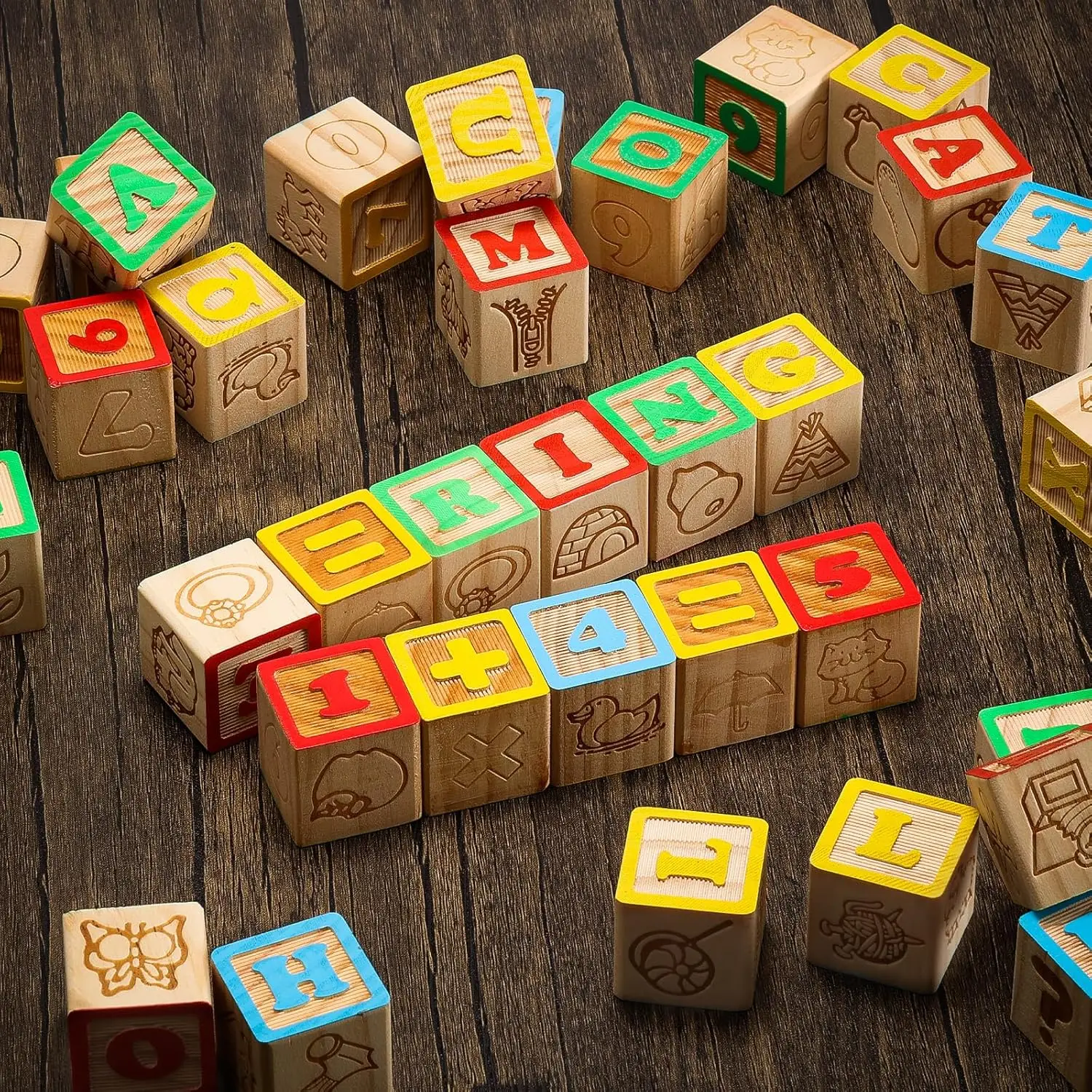 Wooden ABC Blocks 40PCS Stacking Blocks Baby Alphabet Letters, Counting, Building Block Set for Toddlers 1.2 Inch