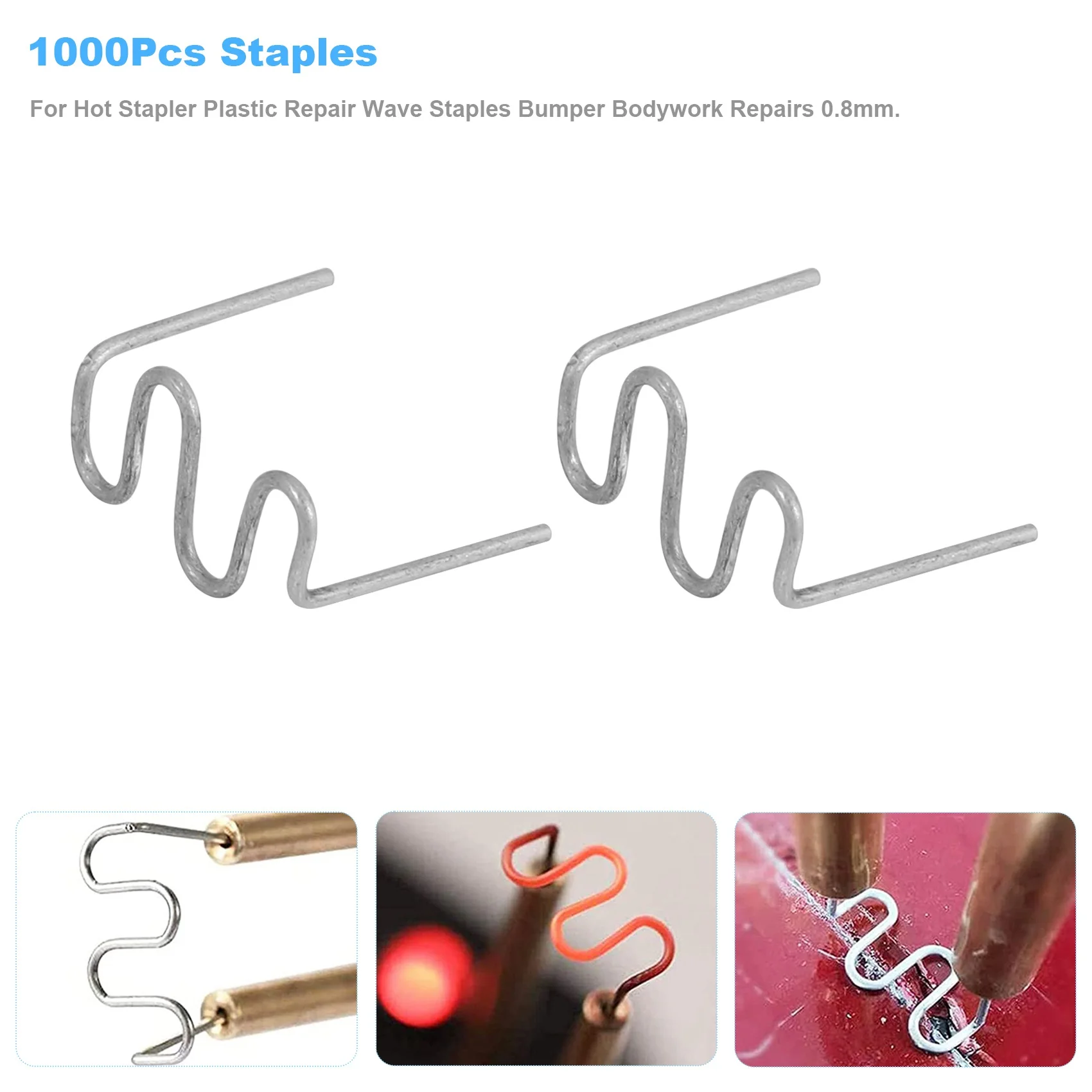 1000Pcs Staples for Hot Stapler Plastic Repair Wave Staples Bumper Bodywork Repairs 0.8mm S Wave Staples