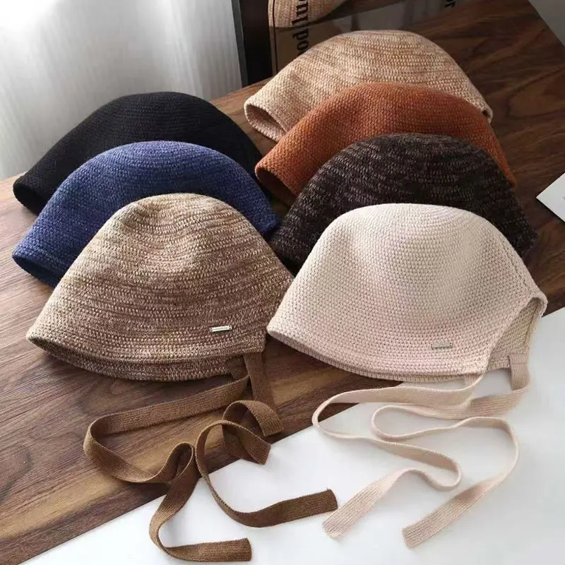 

Модная шерстяная вязаная панама уникальной формы, кепка на шнуровке, женская осенне-зимняя теплая шапка с украшением в рыбацком стиле, универсальная шапка