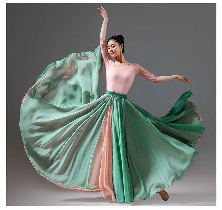 720 Degree Women Classical Modern Dance Training Skirt Elegant Ethnic Double Chiffon Performance Swing Skirt Wrap Ethereal Skirt