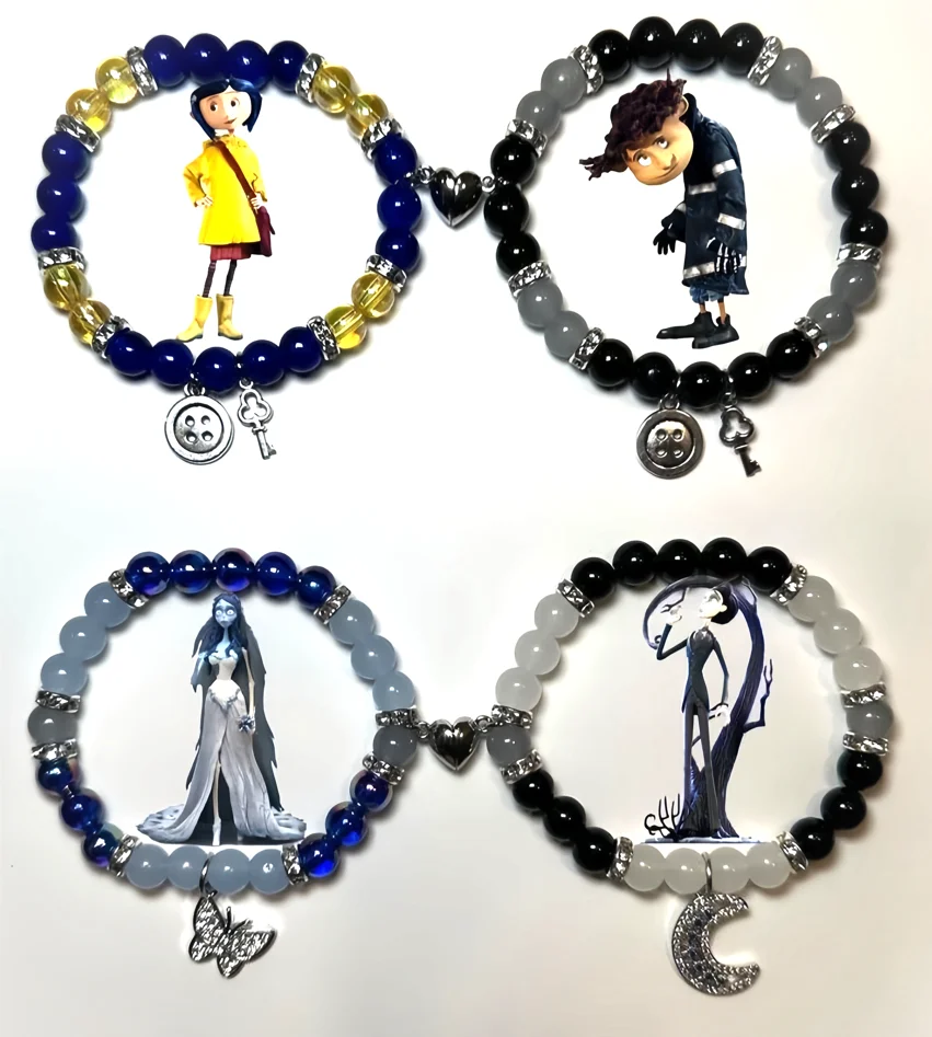 Horror Stop-Motion Animation Gothic Couple Friendship Beaded Bracelet