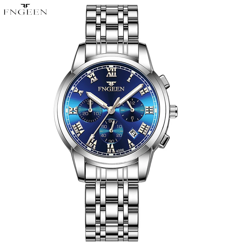 FNGEEN Luxury Brand Quartz Watch Women Elegant Stainless Steel Watch Luminous Waterproof Date Ladies Dress Watch New Style 4006