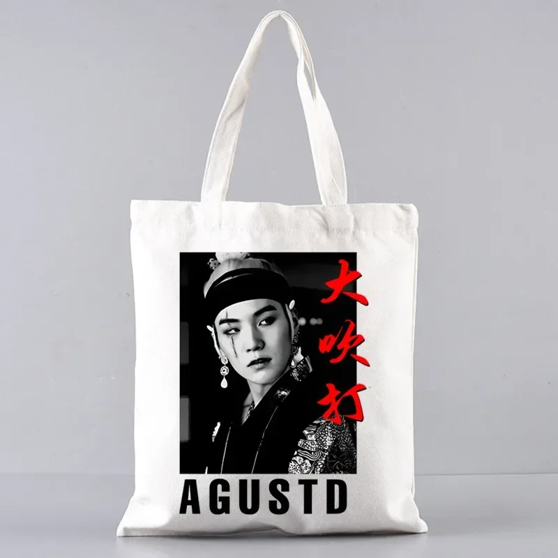 2pcs Agust D TOUR Tote Bag Set, Fashion Canvas Shoulder Bag with Makeup Bag, Portable Shopping Bag