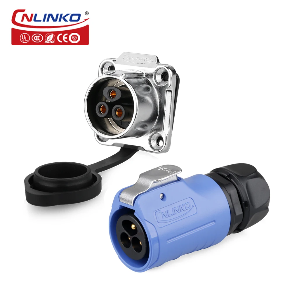 CNLINKO LP20 3 Pin Waterproof Screw Locking AC/DC Power Connector Quick Lock Automotive LED Screen Display Panel Mount Connector