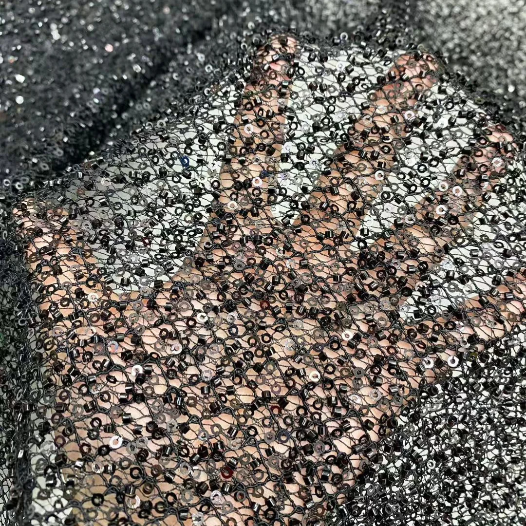 

Французская сетчатая ткань с пайетками и кружевом, африканская высококачественная ручная вышивка бисером, черное платье для жениха, свадебное, вечернее, для торжеств