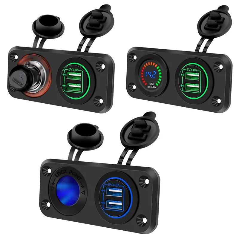 Car RV Modified Cigarette Lighter Female Seat Panel Combination with Voltmeter Motorcycle Charger 12V24V