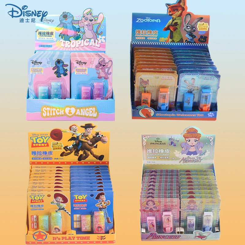 Disney Stitch Push Pull Pencil Erasers Judy Nick Woody Rubber Eraser Wiping Stationery Kid Student School Supplies Wholesale