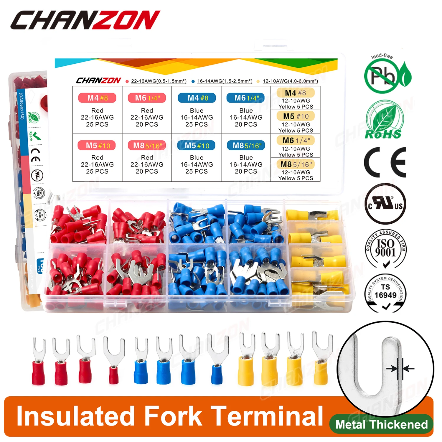 160/200PCS SV1.25 SV2 SV5.5 Elektrische Gabel Splice Crimp Draht Stecker Kit Isolierte Kupfer Wirefy Solderless Terminal 22-10AWG – Detail 1