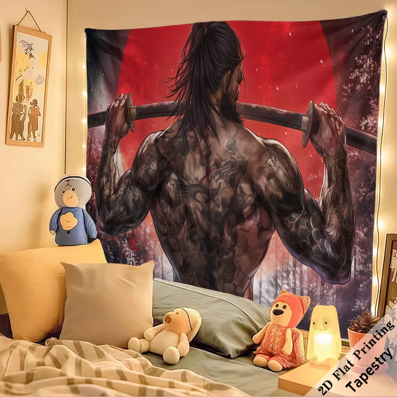 Ultra Large Tapestry Wall Decor Tattoo Man Back Mural Art Poster Warrior Print Muscle Gym Decor 180x280cm