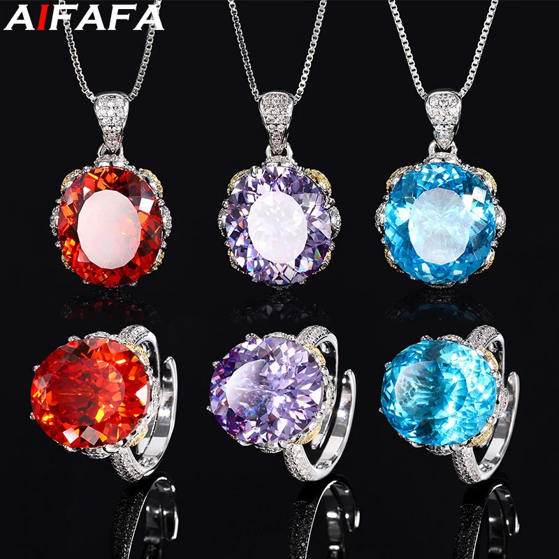 Hundred Cut High Carbon Diamond Pendant Necklace Rings 14*16mm 5A Grade Stone Neck Pendants Ring Fashion Jewelry Accessories