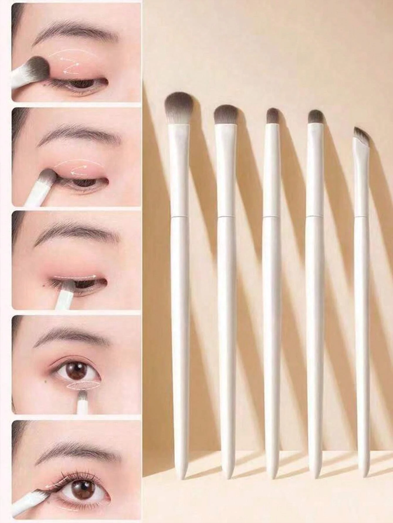 Juego de 5 brochas de maquillaje en polvo, colorete y detalles, brocha para cejas, brocha para sombra de ojos, cepillo tipo spoolie, regalos